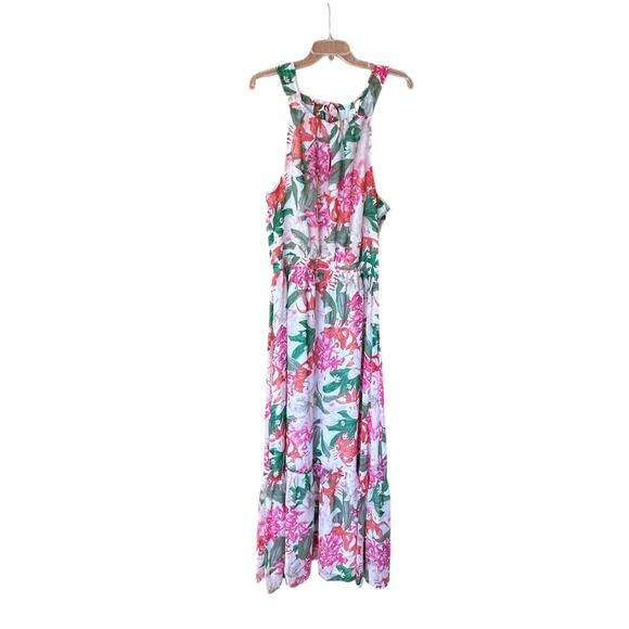 CeCe Floral Maxi Dress Size 10 Sleeveless Halter Tropical Fairy Resort Riviera - Picture 4 of 11